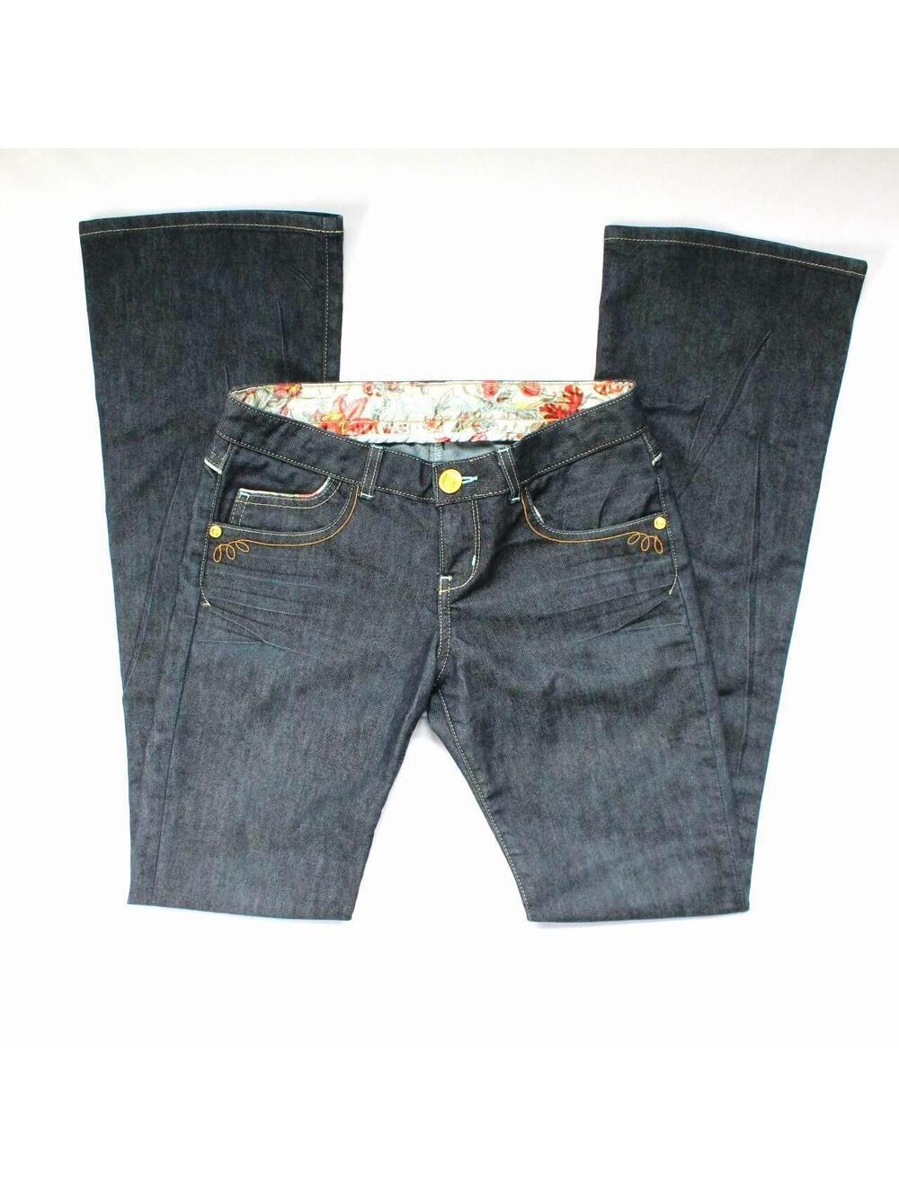 Y2K GUESS Premium Dark Wash Bootcut Jeans with Floral Lining, Size 30 Waist